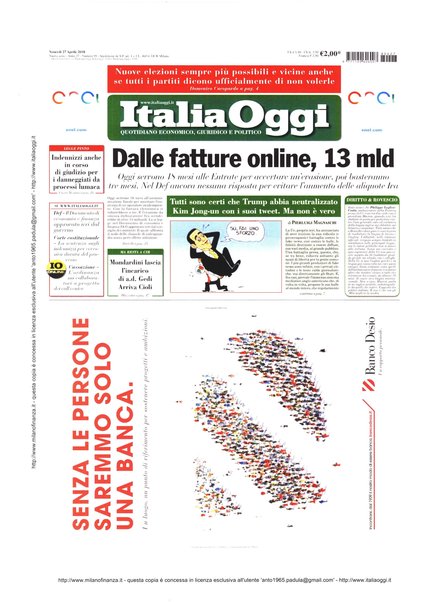 Italia oggi : quotidiano di economia finanza e politica